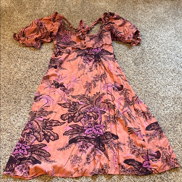 Anthropologie Pink and Purple Floral Babydoll Midi Dress - Picture 1 of 4
